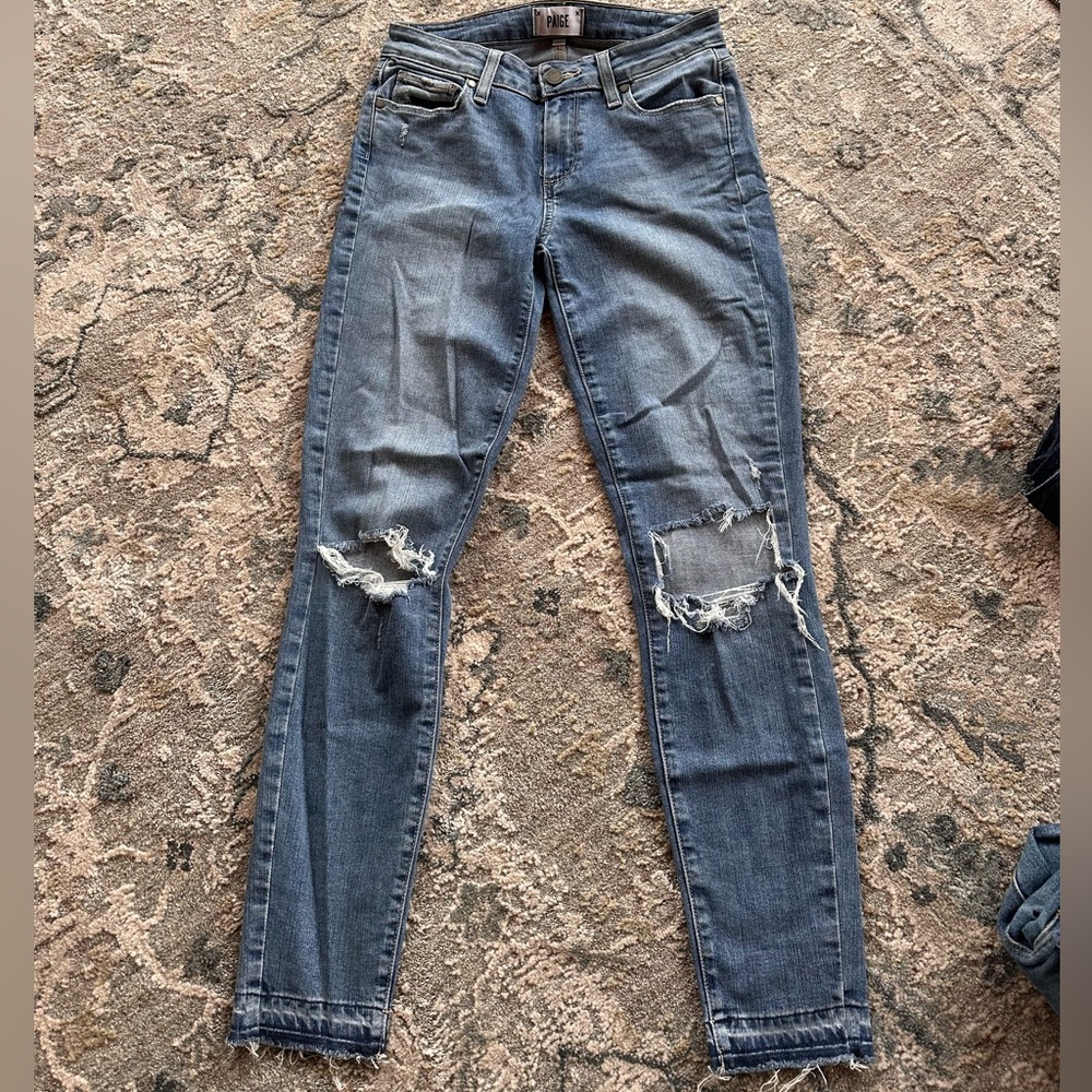 PAIGE Distressed Skinny Jeans in Blue